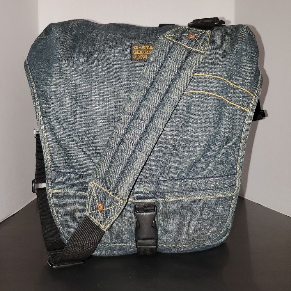 Vintage G-Star Raw Denim Backpack Y2K Utility Laptop Bag Blue Cotton